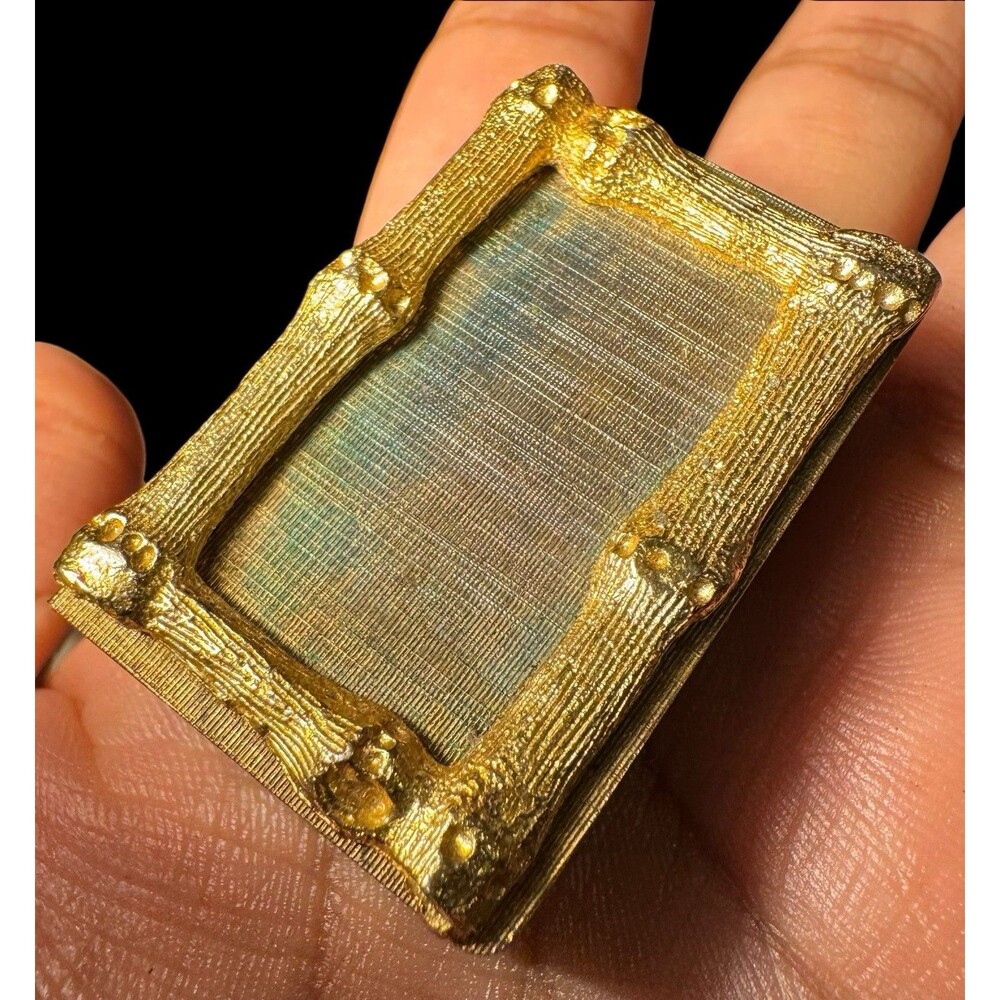 Vintage Match Box Holder - Gold Brass Metal Bambo Design - Hollywood Regency